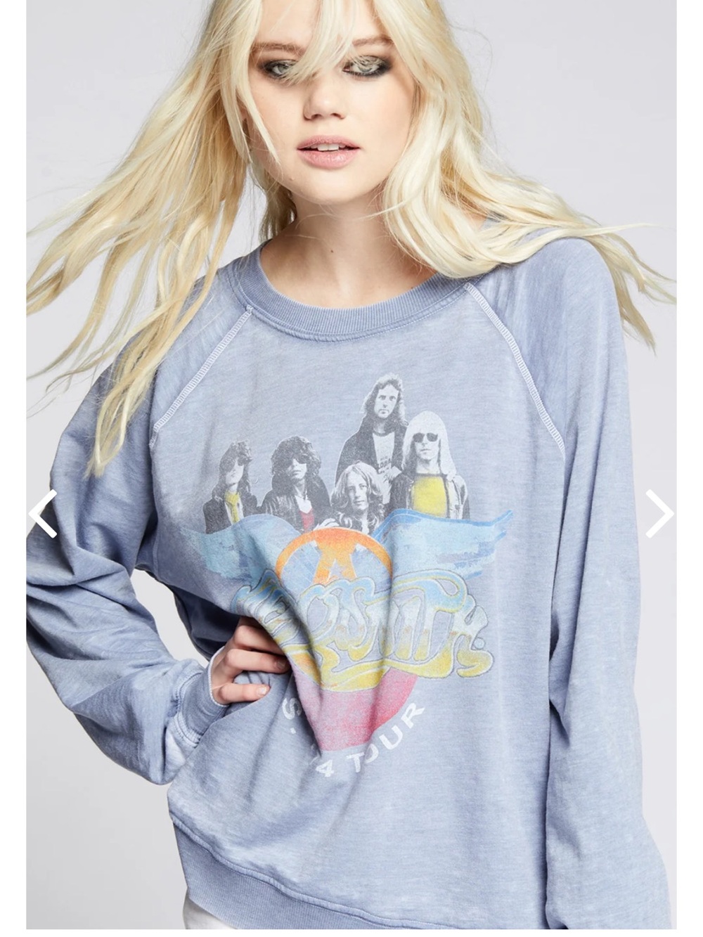 Washed Light Blue Graphic Crewneck Sweatshirt - Women